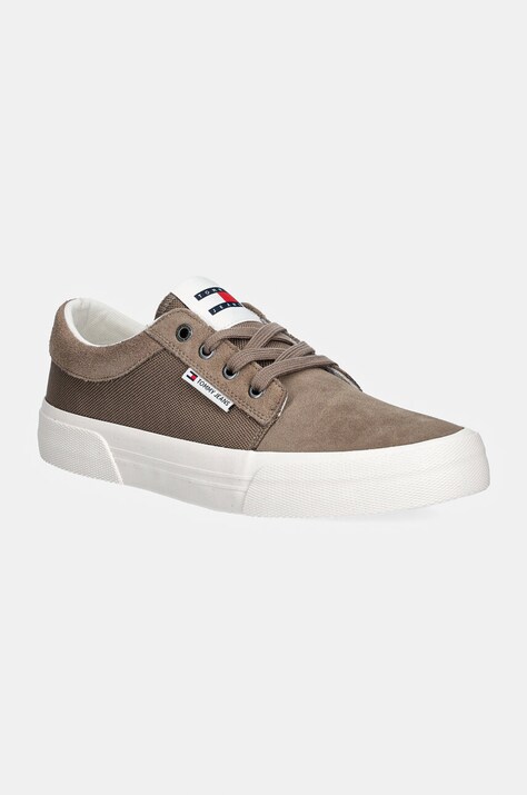 Πάνινα παπούτσια Tommy Jeans TJM VULC. SKATER MIX MATERIAL χρώμα: μπεζ, EM0EM01456