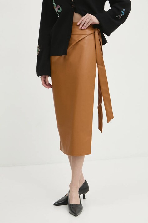 Φούστα Never Fully Dressed Vegan Leather Jaspre Skirt χρώμα: καφέ, NFDSK473