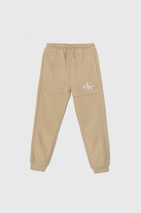 Παιδικό φούτερ Calvin Klein Jeans TERRY JOGGER χρώμα: μπεζ, IB0IB02119