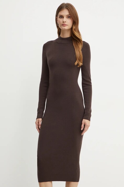 Μάλλινο φόρεμα MICHAEL Michael Kors χρώμα: καφέ, MF482Q14VR