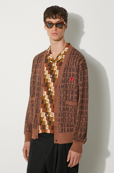Ζακέτα από μίγμα μαλλιού ICECREAM Text Print Cardigan χρώμα: καφέ, IC24215
