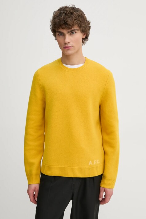 Μάλλινο πουλόβερ A.P.C. pull edward ανδρικό, χρώμα: κίτρινο, WVBDK.H23059