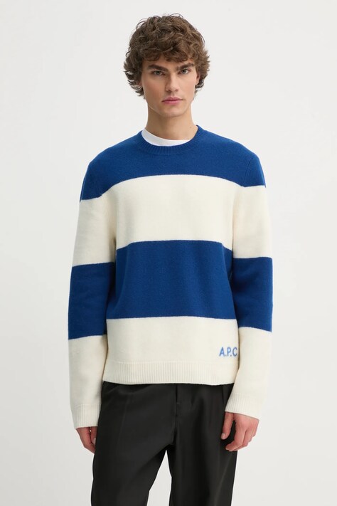 Μάλλινο πουλόβερ A.P.C. pull edwardo ανδρικό, χρώμα: ναυτικό μπλε, WVBDL.H23364