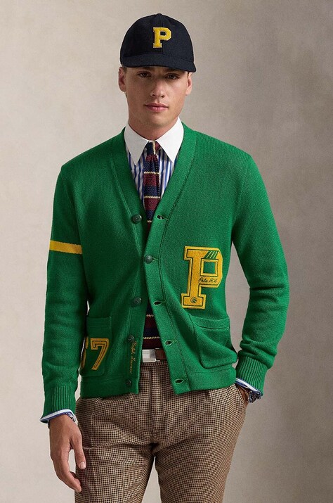 Βαμβακερή ζακέτα Polo Ralph Lauren Longsleeve χρώμα: πράσινο, 710949299