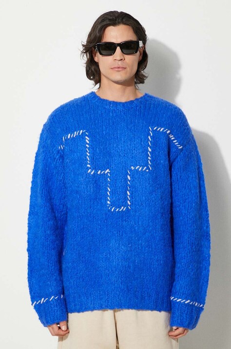 Πουλόβερ με προσθήκη μαλλιού Marcelo Burlon Cross Block Knit Comfort Crew ανδρικό, χρώμα: ναυτικό μπλε, CMHE035F24KNI0054501