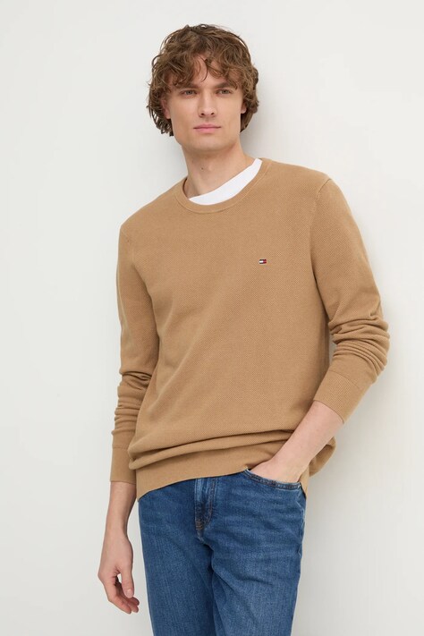 Βαμβακερό πουλόβερ Tommy Hilfiger χρώμα: καφέ, MW0MW36347
