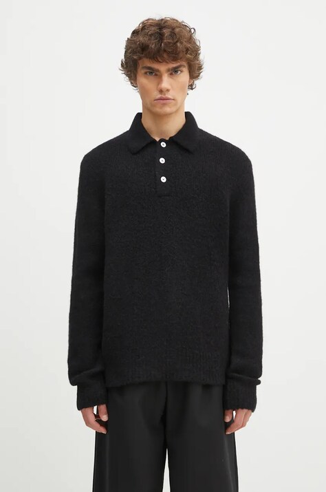 Μάλλινο πουλόβερ Norse Projects Rasmus Relaxed Brushed Polo ανδρικό, χρώμα: μαύρο, N45.0614.9999
