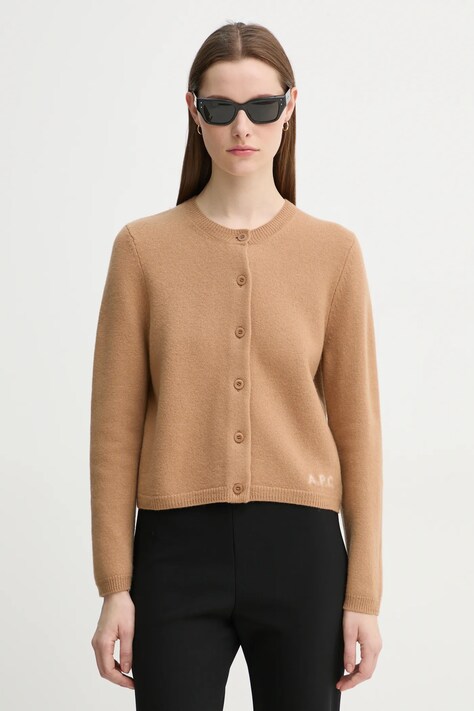 Μάλλινη ζακέτα A.P.C. cardigan mila χρώμα: καφέ, WVBDK.F22301