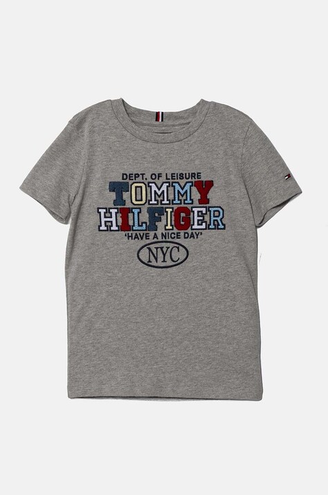 Παιδικό βαμβακερό μπλουζάκι Tommy Hilfiger χρώμα: γκρι, KB0KB08664