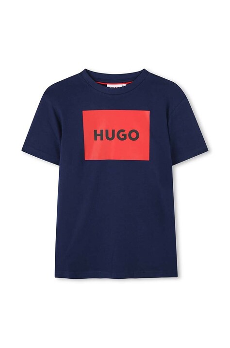 Παιδικό βαμβακερό μπλουζάκι HUGO χρώμα: ναυτικό μπλε, G00144