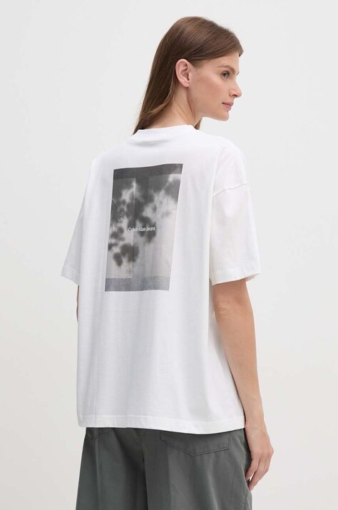 Βαμβακερό μπλουζάκι Calvin Klein Jeans γυναικείο, χρώμα: άσπρο, J20J224349
