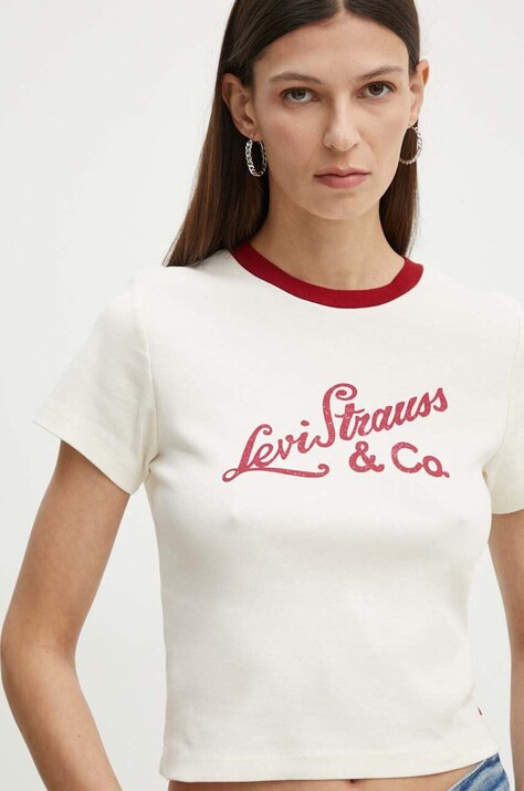 Βαμβακερό μπλουζάκι Levi's γυναικείο, χρώμα: μπεζ, A8798