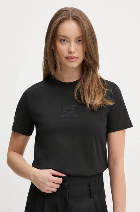 Βαμβακερό μπλουζάκι Calvin Klein Jeans γυναικείο, χρώμα: μαύρο, J20J224253