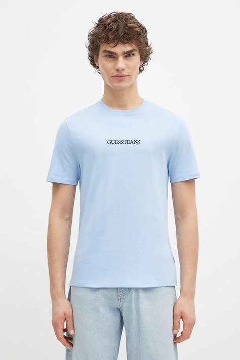 Βαμβακερό μπλουζάκι Guess Jeans ανδρικό, χρώμα: μπλε, M4YI52 K8HM0
