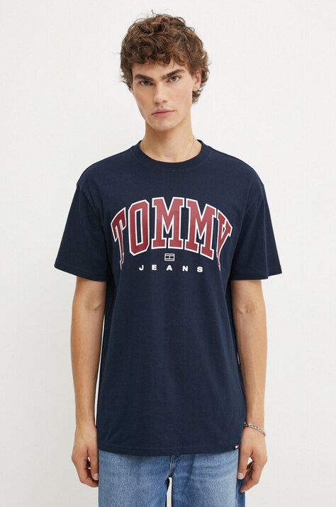 Βαμβακερό μπλουζάκι Tommy Jeans ανδρικό, χρώμα: ναυτικό μπλε, DM0DM18537
