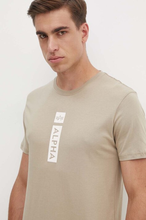 Βαμβακερό μπλουζάκι Alpha Industries ανδρικό, χρώμα: μπεζ, 146509