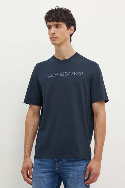 Βαμβακερό μπλουζάκι Armani Exchange ανδρικό, χρώμα: ναυτικό μπλε, 6DZTBD ZJ3VZ