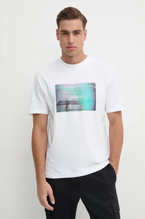 Βαμβακερό μπλουζάκι Calvin Klein Jeans ανδρικό, χρώμα: άσπρο, J30J326869