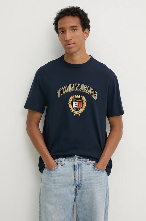 Βαμβακερό μπλουζάκι Tommy Jeans ανδρικό, χρώμα: ναυτικό μπλε, DM0DM19690