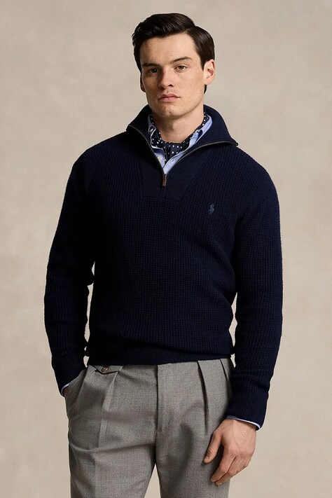 Μάλλινο πουλόβερ Polo Ralph Lauren ανδρικό, χρώμα: ναυτικό μπλε, 710941101
