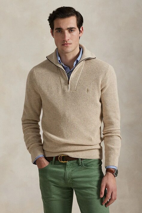 Μάλλινο πουλόβερ Polo Ralph Lauren ανδρικό, χρώμα: μπεζ, 710941101