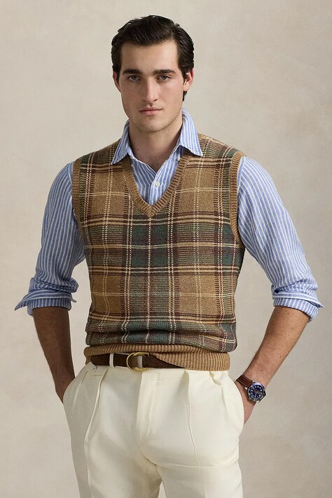 Μάλλινο γιλέκο Polo Ralph Lauren ανδρικό, χρώμα: μπεζ, 710970654