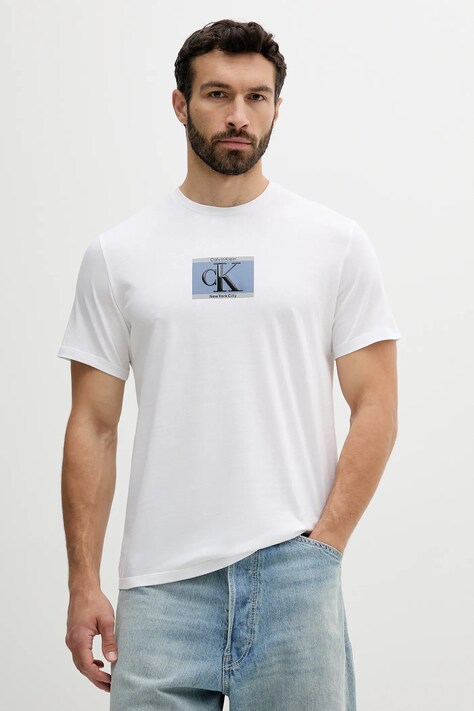 Βαμβακερό μπλουζάκι Calvin Klein ανδρικό, χρώμα: άσπρο, LV04RC854G