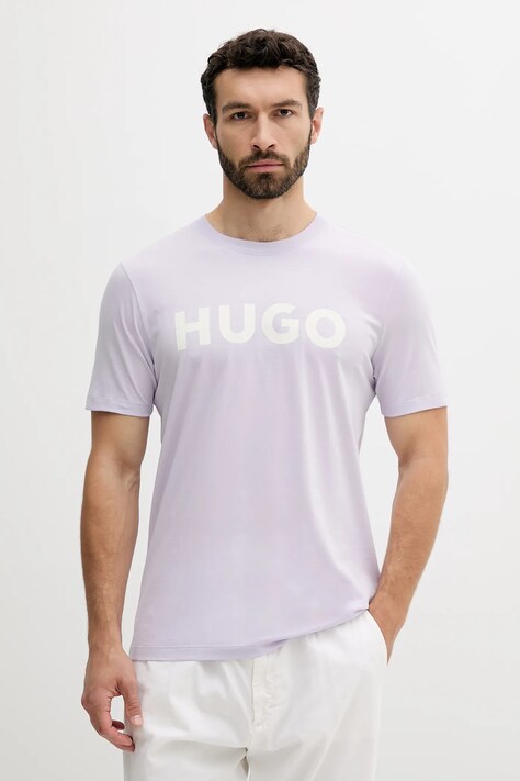 Βαμβακερό μπλουζάκι HUGO ανδρικό, χρώμα: μαύρο, 50467556