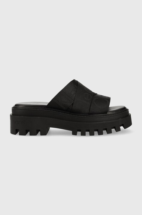 Παντόφλες Calvin Klein Jeans TOOTHY COMBAT SANDAL WEBBING χρώμα: μαύρο, YW0YW00949