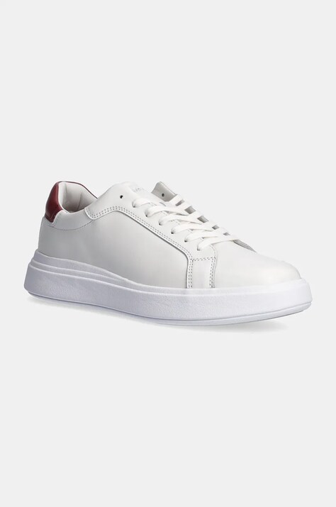 Δερμάτινα αθλητικά παπούτσια Calvin Klein LOW TOP LACE UP LTH χρώμα: άσπρο, HM0HM01016