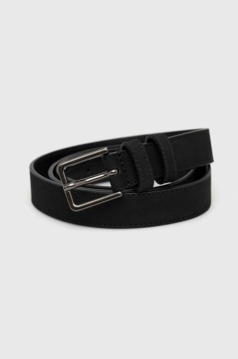 Δερμάτινη ζώνη Emporio Armani χρώμα: μαύρο