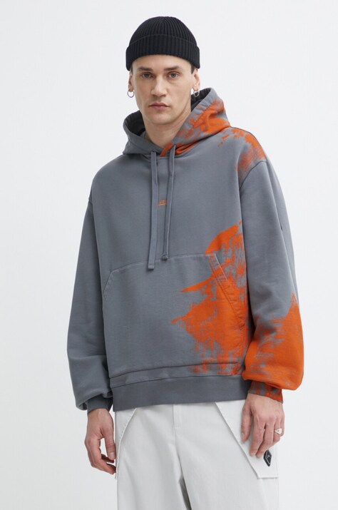 Βαμβακερή μπλούζα A-COLD-WALL* Brushstroke Hoodie χρώμα: γκρι, με κουκούλα, ACWMW183