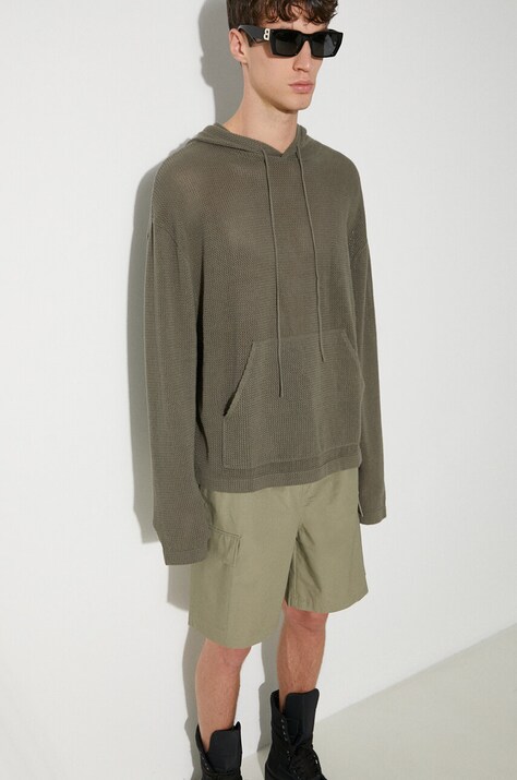 Βαμβακερή μπλούζα MKI MIYUKI ZOKU Loose Gauge Hoody χρώμα: πράσινο, με κουκούλα, LOOSE.GAUGE.HOODY