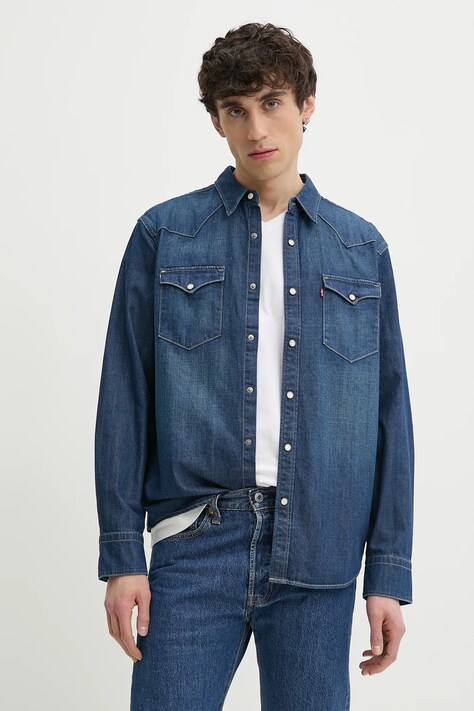 Βαμβακερό πουκάμισο Levi's ανδρικό, χρώμα: ναυτικό μπλε