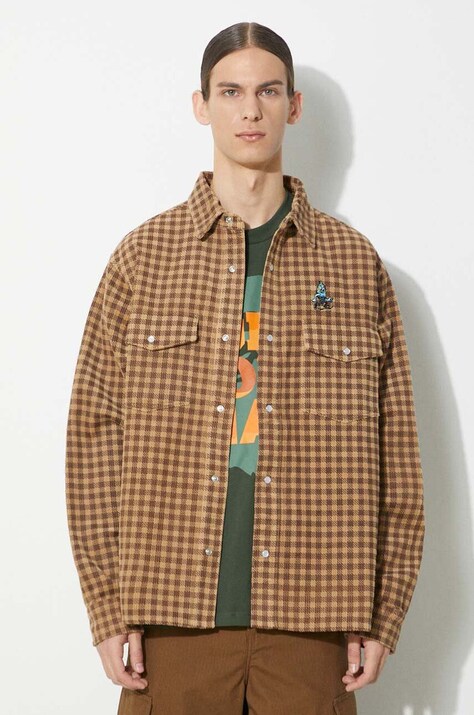 Πουκάμισο μπουφάν ICECREAM Corduroy Check χρώμα: καφέ, IC24119