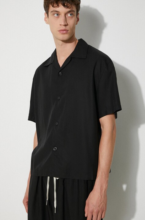 Πουκάμισο MKI MIYUKI ZOKU Tencel Vacation Shirt χρώμα: μαύρο, TENCEL.VACATION.SHIRT