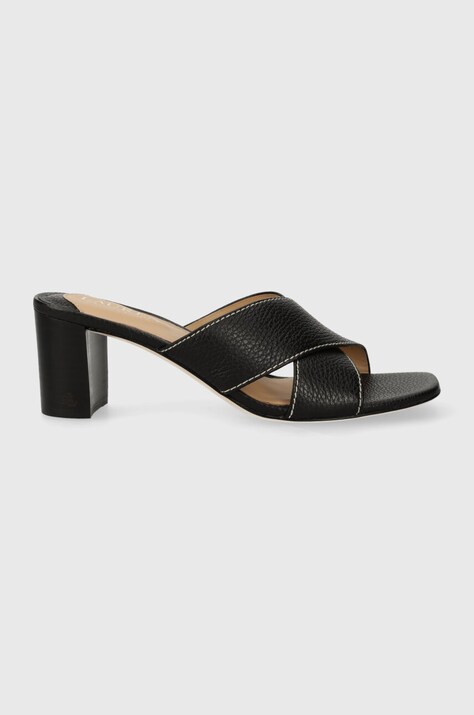 Δερμάτινες παντόφλες Lauren Ralph Lauren Freddi  Ozweego  Freddi γυναικείες, χρώμα: μαύρο, 829252661 GY6177 802925000000