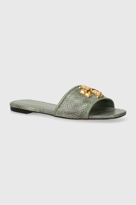 Δερμάτινες παντόφλες Tory Burch Eleanor Slide γυναικείες, χρώμα: πράσινο, 155132.300