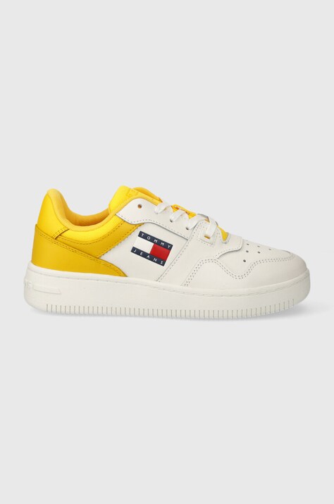 Δερμάτινα αθλητικά παπούτσια Tommy Jeans TJW RETRO BASKET ESS χρώμα: κίτρινο, EN0EN02505