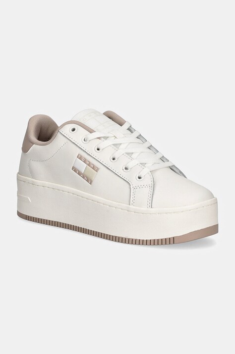 Δερμάτινα αθλητικά παπούτσια Tommy Jeans TJW FLATFORM ESS χρώμα: μαύρο, EN0EN02518
