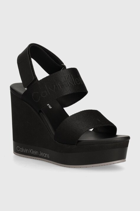 Σανδάλια Calvin Klein Jeans WEDGE SANDAL WEBBING IN MR WEDGE SANDAL WEBBING IN MR χρώμα: μαύρο, YW0YW01360 YW0YW01360