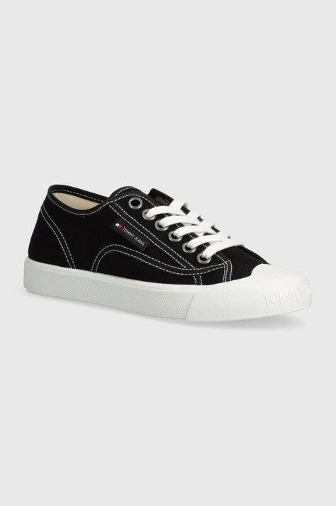 Πάνινα παπούτσια Tommy Jeans TJW FOXING SNEAKER CANVAS χρώμα: μαύρο, EN0EN02588