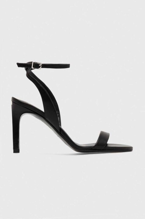 Δερμάτινα σανδάλια Calvin Klein HEEL SANDAL 90 LTH χρώμα: μαύρο, HW0HW01945