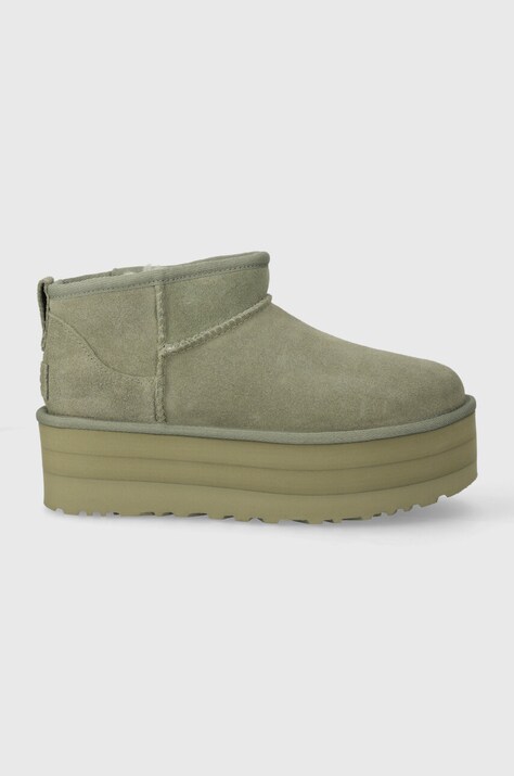 Μπότες σουέτ UGG Classic Ultra Mini Platform χρώμα: πράσινο, 1135092