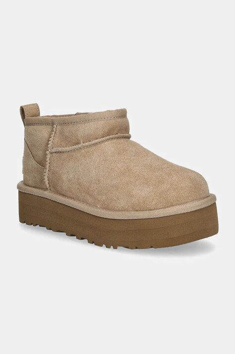 Μπότες σουέτ για παιδιά UGG CLASSIC ULTRA MINI PLATFORM χρώμα: μπεζ