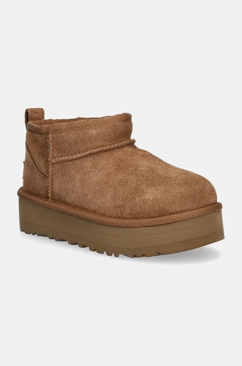 Μπότες σουέτ για παιδιά UGG CLASSIC ULTRA MINI PLATFORM χρώμα: καφέ