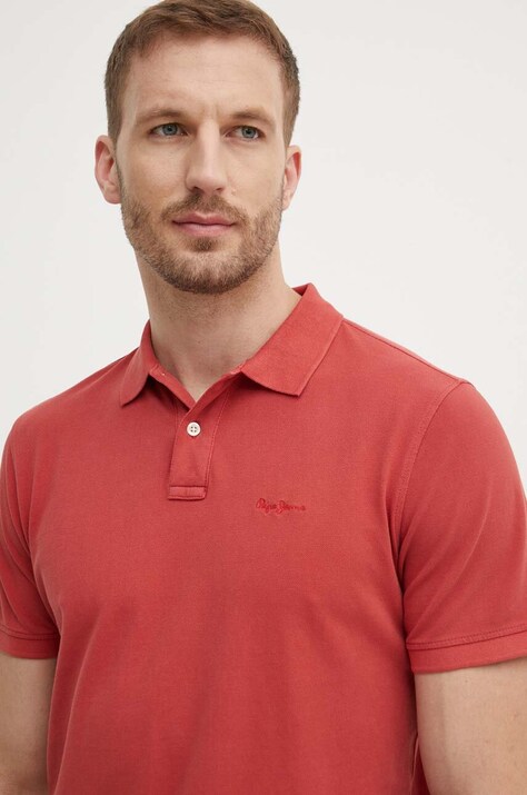 Βαμβακερό μπλουζάκι πόλο Pepe Jeans NEW OLIVER GD χρώμα: καφέ PM542099