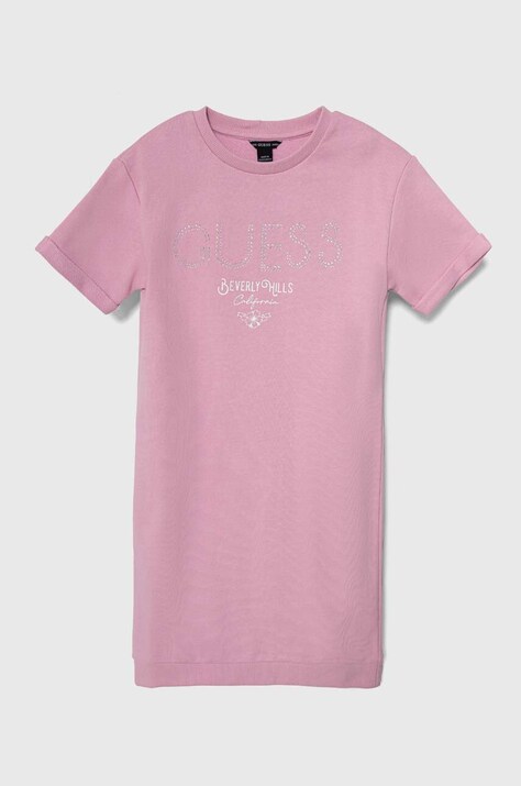 Παιδικό βαμβακερό φόρεμα Guess χρώμα: ροζ