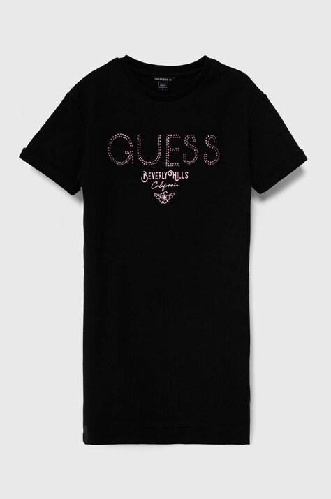 Παιδικό βαμβακερό φόρεμα Guess χρώμα: μαύρο