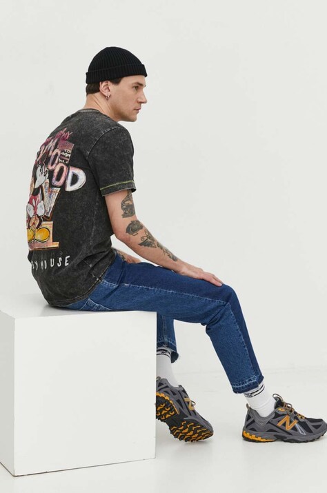 Βαμβακερό μπλουζάκι Desigual x Disney ανδρικό, χρώμα: μαύρο
